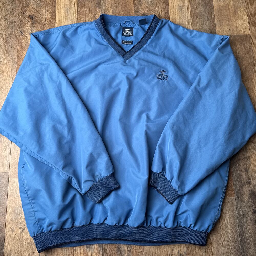 Vintage Pebble‎ Beach Golf Jacket Men's 2XL Blue Water Resistant V-Neck 6130